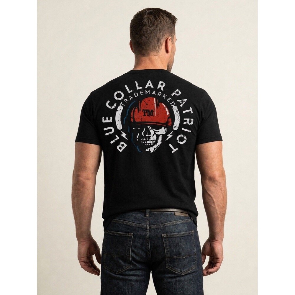 Blue Collar Patriot Skull Graphic T-Shirt Men’s Large Black Graphic Tee